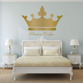 Personalized Name Princess Crown Home Decor | Vinyl Wall Decals | Princess Crown With Custom Name Vinyl Art - Woman, Teenager, Girl, or Baby Decorations