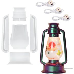 Actvty Oil Lamp Resin Molds Set, Hurricane Lamp Silicone Mold for Resin Casting, Epoxy Light Molds with 3pcs LED Lights DIY Retro Lantern Indoor Oil Lamps for Table Fireplace Home Decoration