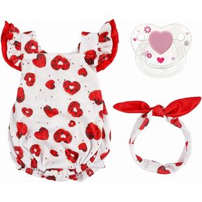 BABESIDE 3 Pcs Reborn Baby Doll Clothes and Accessories Set for 17-22 Inch Dolls, Heart & Donut Patterns Onesie with Headband and Magnetic Pacifier for Newborn Baby Doll Accessories