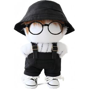 Doll Clothes Compatible with Labubu 15cm & 17cm ,Suspender Pants,Glasses,Shoes and Hat Suitable for La bubu Accessories (No Doll Included) (Black)