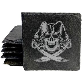 Ahoy, Matey! Skull & Crossbones Coasters: Spooky Fun for Pirates & Landlubbers - Square Slate - set of 4 in Kuwait