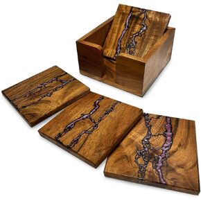 Beautiful Epoxy Resin and Wood Coaster Set - Ideal for Tabletop Protection -Enhance Your Coffee Table Decor - (Raw Edge)