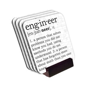 Engineer Definition 4 Piece wood Cork-Back Coaster Set - Wood Holder Included