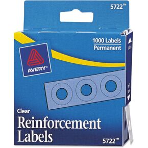 Avery 05722 Self-Adhesive Hole Reinforcement Labels, 1/4-Inch Round, Clear, 1000/PK