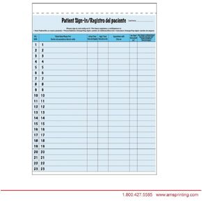 English and Spanish Patient Sign-in Label Forms. Meets HIPAA regulations. Form Size is 8 1/2" x 11". Each Package Contains 250 Blue Color Stock Sign-in Forms and Printed in Black Ink.