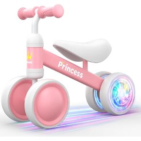Bekilole Light Up Wheel Baby Balance Bike | 1 Year Old Girl Gifts & 1st Birthday Gift | Ride on Toys for One Year Old Girls, Toddler Walker, Princess Pink