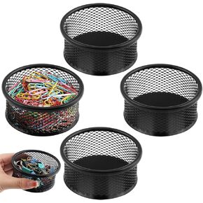 4PCS Magnetic Paper Clip Holder,Stackable Paperclip Organizer, Wire Mesh Paperclip Dish Holders,Desktop Round Paper Clips Dispenser for Desk Office Organizer Accessories