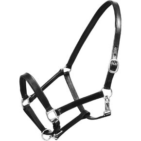 Headcollar Stable Halter Real Leather Adjustable Black Full