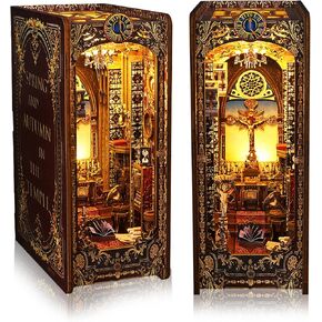 Book Nook Kit for Adults – DIY Miniature Bookshelf Insert with LED Lights, Wooden Diorama Craft Puzzle Model, Classic Architecture Gift Display Decor