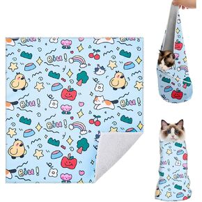 Cat Grooming Wrap for Cutting Nails, 27.5 * 27.5in Self-Adherent Cat Scratching Blanket for Nail Clipping Ear Cleaning Teeth Brushing Cats Anti-Scratch/Escape Swaddle Restraint Bag (Yellow)