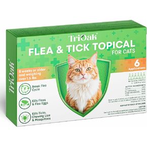 Flea and Tick Prevention for Cats: Flea & Tick Topical for Cats Over 1.5lbs, 6 Dose Flea and Tick Control/Prevention for 6 Months, 6 Pack
