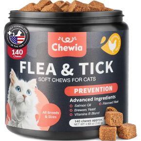 Flea Treatment for Cats - Daily Oral Cat Flea and Tick Treatment Chews - Chewable Kitten Flea Treatment - Soft Treats for All Breeds & Ages - Natural Chicken-Flavor Flea and Tick Supplement for Cats