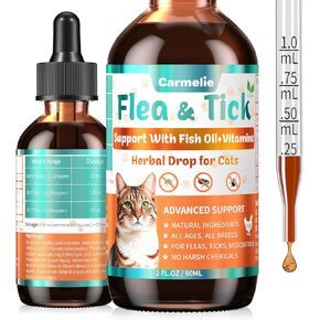 Flea and Tick Support for Cats, Natural Cat Flea Liquid Drops, Flea & Tick Supplement with Vitamins & Fish Oil for Cats - All Breeds, Kittens to Senior Cat - Chicken Flavor