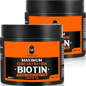 Beard Butter,Maximum Concentration Biotin,with Castor Oil and Argan & Jojoba Oils, Promotes Beard Growth, Styles, Strengthens & Softens Beards ,Unruly Beards While Relieving Itch,4 Ounce(2 Pack)