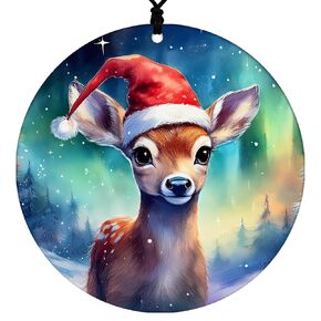 Capybara Christmas Ornament - Wildlife Home Decor Featuring Santa Cap and Northern Lights - 2025 Acrylic Disc Decoration For Tree - Unique Animal Lover Gift From Cranberry Collective