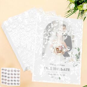 60Pack Vellum Jackets for 5x7 Invitations, Translucent Wedding Invitation Accessories with 60Pcs Heart Envelope Stickers, Pre-Folded Vellum Paper Wraps for Wedding Invitations, Baby Shower, Birthday