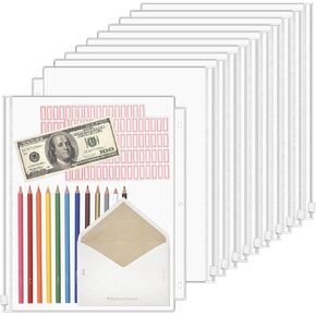 12 Pack Clear Letter Size Binder Pockets 3 Holes, Thickened Zipper Binder Pouch 3-Hole Punched Document Folders Loose Leaf Filling Bags Sheet Protectors,8.5" x 11"