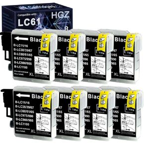 LC61 Compatible Ink Cartridges Replaccement for Brother LC61 LC61BK LC-61 Black High Yield Ink Used for Brother MFC-495CW, MFC-490CW, MFC-6490CW, MFC-6490CW, MFC-6890CDW (8 Black)