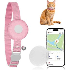 Cat Tracker ، Tracking Tracking Pet Pet مع علامة Finder وحامل التتبع ، لا رسوم شهرية ، متوافقة مع Apple Find My (iOS فقط) ، تصميم قطاع عاكس مع Bell (أحمر)