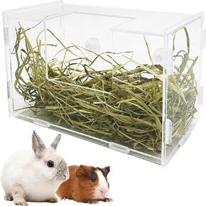 PINVNBY Rabbit Hay Feeder Acrylic Guinea Pig Hay Rack with Lid Hanging Hay Holder Chinchilla Cage Accessories for Bunny Ferret and Other Small Animals (Vertical)