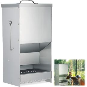 Galvanizing Rabbit Feeder for Cages Outside 5 Pound Automatic Small Animal Feeder with Lid Metal Trough Food Dispenser for Rabbit Guinea Pigs Chicken Ferrets and Other Small Animals