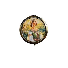 Polish Woman Antique Bronze Travel Compact Mirror On the Go Makeup Touch Ups