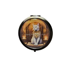 Cat Magick Mirror White Feline Goddess Antique Bronze Compact Travel Mirror
