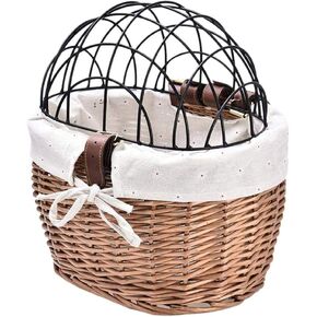 Dog Bicycle Front Handlebar Basket Pets Seat Handwoven Wicker Road Bike Basket Pet