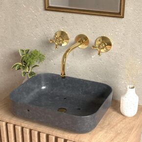 Unlacquered Brass Wall Mount Bathroom Faucet – Vintage Double Handle Vanity Sink Tap, Antique Style Solid Brass Faucet (Handle B3)