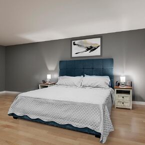 Handmade Upholstered Headboard Panels | Peel and Stick Wall Panels | DIY Headboard Panels for Twin, Full, Queen, & King | Denim (18 Piece)