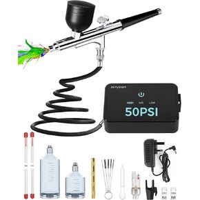 Airbrush Kit with Air Compressor, Intuitive 50 PSI High Pressure Air Brush with 0.2/0.3/0.5mm Nozzles & Cleaning Sets, Perfect for Modeling, Painting, Nails, Makeup, Cake Decorating