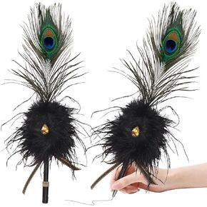 CROWN GUIDE Luxury Peacock & Ostrich Feather Quill Pen - Elegant Wedding Guest Book Pen, Gatsby/HP Party Supplies, Vintage Calligraphy Bridal Shower Gift with Gemstone & Rhinestone Accents (13",Black)