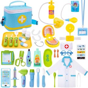 Meland Doctor Kit for Toddlers - Dentist Play Set with Teeth Mold, Dentist Toys & Doctor Dress Up Costume, Toddler Girl Toys for Role Play & Pretend Play, Birthday Gift for Kids Girl 3 4 5 6 Years Old