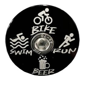 Triathlon Triathlete Race Multisport - Swim Bike Run Beer Bicycle Stem Top Cap (Black)