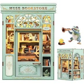 FSOLIS BOOK NOOK KIT - DIY MINIATURE HOUSE KIT 3D FAZZLES for البالغين المبتدئين Tiny House Mini Booknook Craft Responsh Decor ، 281 قطع خشبية ، هدايا للنساء للمراهقين عشاق الكتب (Muse Bookstore)