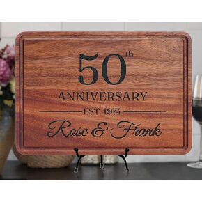 Personalized Anniversary Cutting Board for Couple, 50th Anniversary Gift, Housewarming, Parents Christmas Gift, Bridal Shower & Wedding Registry Gifts For Her, Custom Any Year Couples Cutting Board