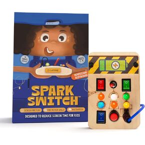 Busy Board V1.5 with LED Light, Sensory Toys for Toddlers 1-3, Montessori Toys with Toggle Switch, Travel Toys for Educational Toddler Activities for 1 2 3 4 Y Old Boys & Girls, Beige