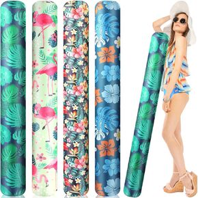 4 Pcs Inflatable Swim Pool Noodles with Pump 54'' Large Swimming Pool Noodles Floats for Floating Hawaii Tropical Jumbo Fabric Covered Inflatable Floats Toys for Adults Summer Beach Party