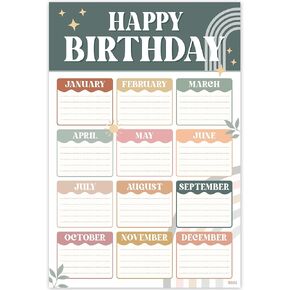 Modern Boho Classroom Birthday Chart 16"x24", Happy Bday Calendar Poster for Student Teacher Kids, Back To School Bulletin Board Decoration, Reusable Teaching Supplies Gift, Shipped in Tube