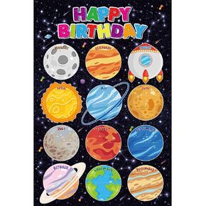 Outer Space Happy Birthday Chart Poster for Classroom, 16“x24" Birthday Calendar Posters Galaxy Star Class Birthdays Poster Bulletin Board Decorations for Back to School Teacher Supplies