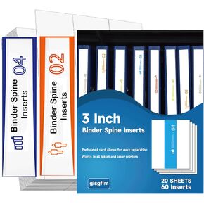 gisgfim 20 Sheets Binder Spine Inserts 2 Inch Spine Width White Binder Labels 92LB Printable Side Identifiers for Inkjet Laser Printers Cardstock View Binders Labels 4 Inserts/Sheet