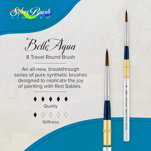 Silver Brush Limited 2800st-8 Beleaqua مقبض فرشاة السفر المستديرة مع شعيرات ريد ريد ناعمة ، وفرشاة ألوان مائية فنان محترفة أيضًا للاكريليك ، الغواش ، الحبر ، والصبغ ، الحجم 8 in Kuwait