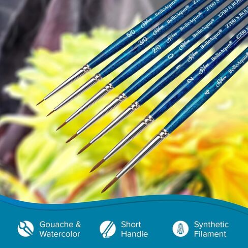 Silver Brush Limited 2800st-8 Beleaqua مقبض فرشاة السفر المستديرة مع شعيرات ريد ريد ناعمة ، وفرشاة ألوان مائية فنان محترفة أيضًا للاكريليك ، الغواش ، الحبر ، والصبغ ، الحجم 8 in Kuwait