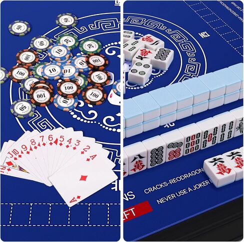 Mahjong Mat with Bag, 32.4 * 32.4 Inch Anti Slip Noise Reduction Mahjong Table Mat for Poker Board Card Tile Games, Dominoes (Blue) in Saudi Arabia