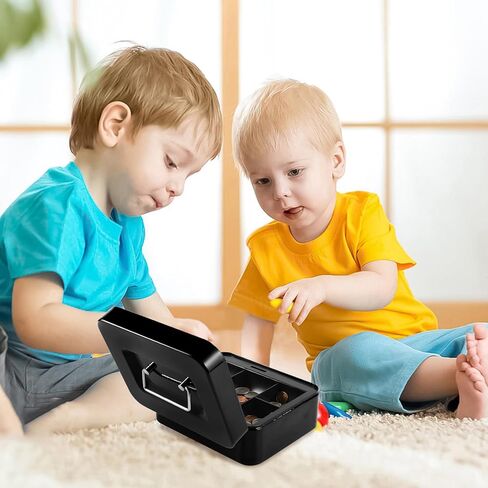 Small Cash Box with Combination Lock and Removable Cash Tray, Metal Money Box for Cash Safe, Durable Double Layer Code Petty Money Organizer for Security, 7.87"x 6.30"x 3.54", Black in Kuwait