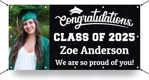 Personalized Graduation Photo Vinyl Banner Sign - Class of 2025 Custom Photo and Name - Milweb1 - Black - 2'x4' in Saudi Arabia