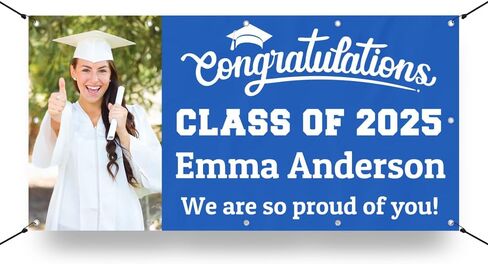 Personalized Graduation Photo Vinyl Banner Sign - Class of 2025 Custom Photo and Name - Milweb1 - Black - 2'x4' in Saudi Arabia