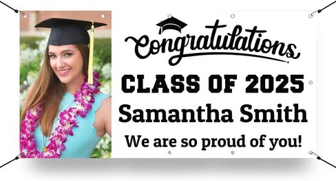 Personalized Graduation Photo Vinyl Banner Sign - Class of 2025 Custom Photo and Name - Milweb1 - Black - 2'x4' in Saudi Arabia