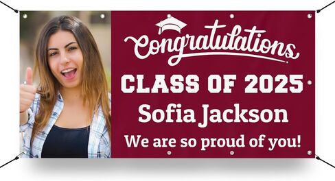 Personalized Graduation Photo Vinyl Banner Sign - Class of 2025 Custom Photo and Name - Milweb1 - Black - 2'x4' in Saudi Arabia