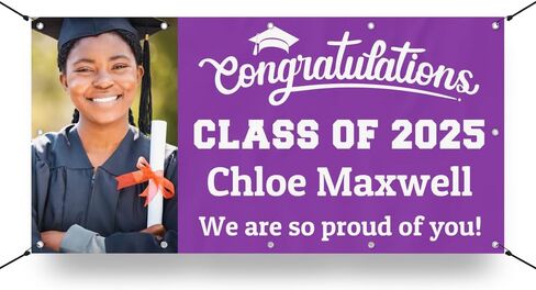 Personalized Graduation Photo Vinyl Banner Sign - Class of 2025 Custom Photo and Name - Milweb1 - Black - 2'x4' in Saudi Arabia